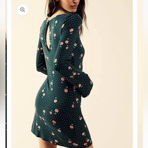 FREE PEOPLE 🆕Celia mini dress green pink floral long sleeves large